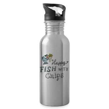Fisch mit Pommes! Leckeres Essen lustiger Spruch - Trinkflasche mit integriertem Trinkhalm - Lightsilver - Rechts