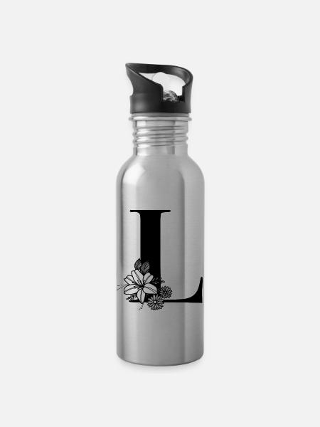 Letter L - Water bottle with straw - silver