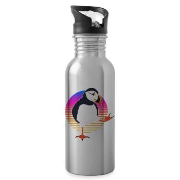 Papageientaucher Sonnenuntergang Papageientaucherv - Trinkflasche mit integriertem Trinkhalm - Lightsilver - Rechts