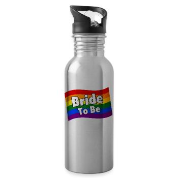 Gay Pride Bride To Be lesbian bride fiancee LGBTQ - Water bottle with straw - silver - Right