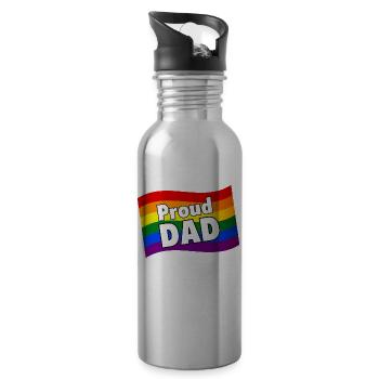 PFLAG Fier papa de son fils gay fille lesbienne LGBTQ - Gourde avec paille intégrée - argent clair - Droite