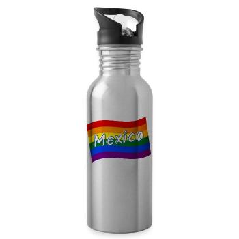 Gay Pride Mexico Mexican rainbow flag LGBT LGBTQ - Water bottle with straw - silver - Right