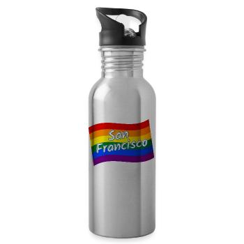 Gay Pride San Francisco rainbow flag LGBT LGBTQ - Water bottle with straw - silver - Right