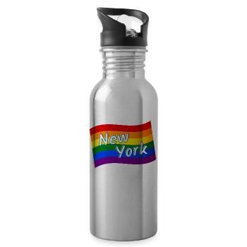 Gay Pride New York rainbow flag LGBT LGBTQ pride - Water bottle with straw - silver - Right