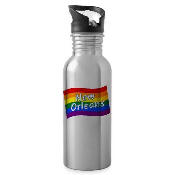 Gay Pride New Orleans rainbow flag LGBT LGBTQ - Water bottle with straw - silver - Right