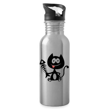 Chat gourmand, mangeur de poisson ! Humour de chat - Gourde avec paille intégrée - argent clair - Droite