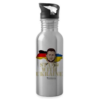 Ukraine Deutschland Stand with Ukraine Design - Trinkflasche mit integriertem Trinkhalm - Lightsilver - Rechts