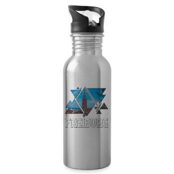 Freiburg Germany City Skyline Home Love - Water bottle with straw - silver - Right