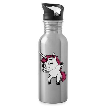 Party Einhorn Dabbing tanzen - Trinkflasche mit integriertem Trinkhalm - Lightsilver - Rechts
