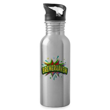 Bremerhaven Germany City Pop Art Comic Art - Water bottle with straw - silver - Right