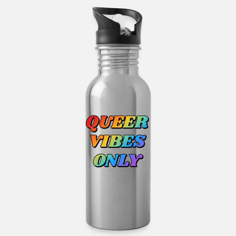 Queer Vibes Nur Regenbogenfarben - Trinkflasche mit integriertem Trinkhalm - Lightsilver