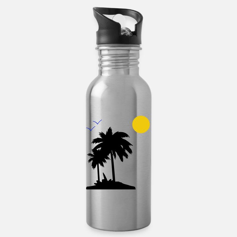Palmen - Trinkflasche mit integriertem Trinkhalm - Lightsilver