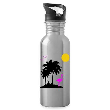 Palmen Paradise - Trinkflasche mit integriertem Trinkhalm - Lightsilver - Rechts