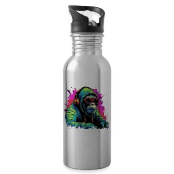 Ich kann dich nicht hören ich zocke Gaming Affe - Trinkflasche mit integriertem Trinkhalm - Lightsilver - Rechts