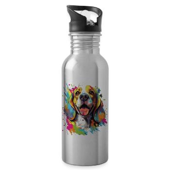 Buntes Beagle Design - Liebevoll und Lebhaft - Trinkflasche mit integriertem Trinkhalm - Lightsilver - Rechts