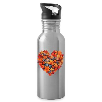 Herbst Herz Herbstlaub - Trinkflasche mit integriertem Trinkhalm - Lightsilver - Rechts