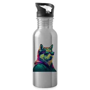 Husky avec lunettes de soleil Coloré Cool Huskies Chien - Gourde avec paille intégrée - argent clair - Droite