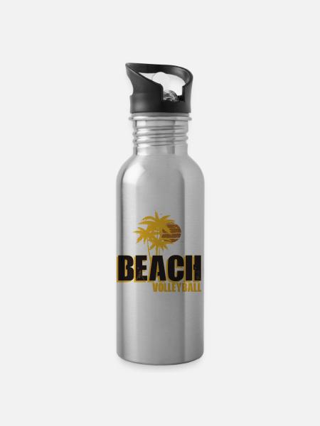 Beachvolleyball - Trinkflasche mit integriertem Trinkhalm - Lightsilver