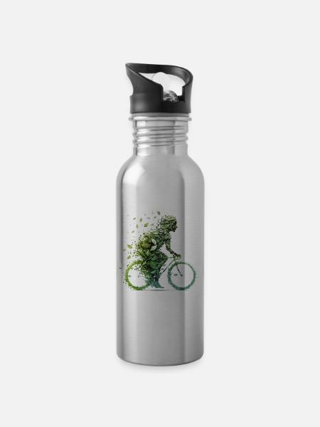 Fahrrad fahren Umweltschutz CO2 Abdruck Fitness - Trinkflasche mit integriertem Trinkhalm - Lightsilver