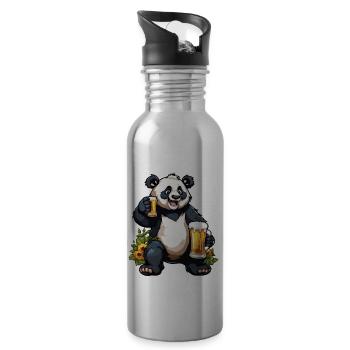 Panda / Animal / Zoo / Bambou / Sauvage / Enfantin - Gourde avec paille intégrée - argent clair - Droite