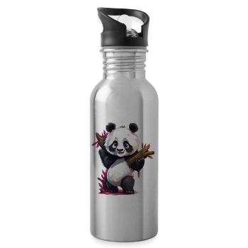 Panda / Animal / Zoo / Bamboo / Wild / Childlike - Water bottle with straw - silver - Right