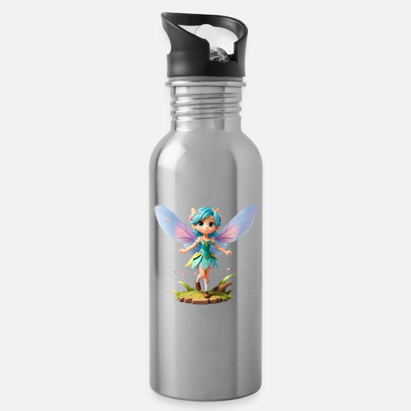 Fairy 3D - Water bottle with straw - silver