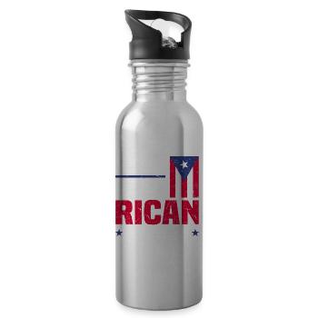 Puerto Rico | Puerto Ricaner Flagge Geschenkideen - Trinkflasche mit integriertem Trinkhalm - Lightsilver - Rechts