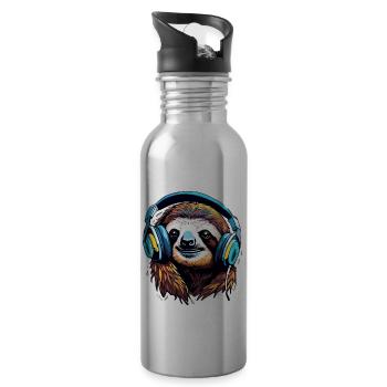 Kopfhörer / Audio / Musik / Tier / Faultier / cool - Trinkflasche mit integriertem Trinkhalm - Lightsilver - Rechts