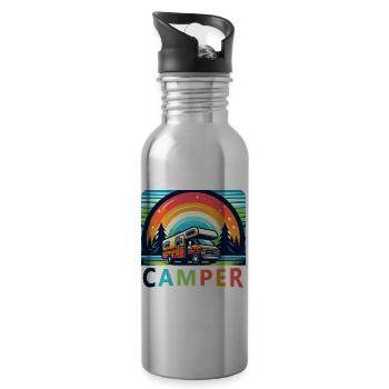 Retro Camper Van Nature Retreat - Water bottle with straw - silver - Right