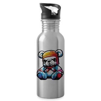 Teddybär / Kuscheltier / Stofftier / Geschenkidee - Trinkflasche mit integriertem Trinkhalm - Lightsilver - Rechts