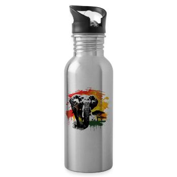 Elephant Africa Safari Nature Wilderness Watercolor Art - Water bottle with straw - silver - Right