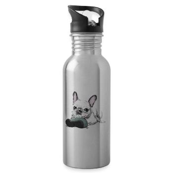Französische Bulldogge zerkautem Schuh für - Trinkflasche mit integriertem Trinkhalm - Lightsilver - Rechts