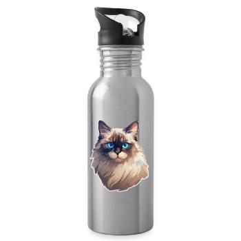 Ragdoll Katzenkopf - Trinkflasche mit integriertem Trinkhalm - Lightsilver - Rechts