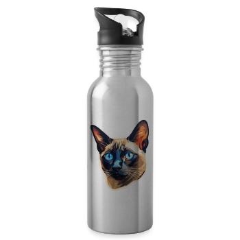 Siamese Cat Head - Water bottle with straw - silver - Right