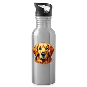 Golden Retriever Labrador Dog - Water bottle with straw - silver - Right