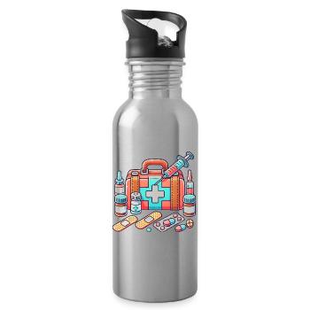 Detailed pharmacy fabric, symbol of safety - Water bottle with straw - silver - Right