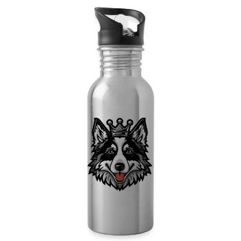 Border Collie Hund Krone - Trinkflasche mit integriertem Trinkhalm - Lightsilver - Rechts