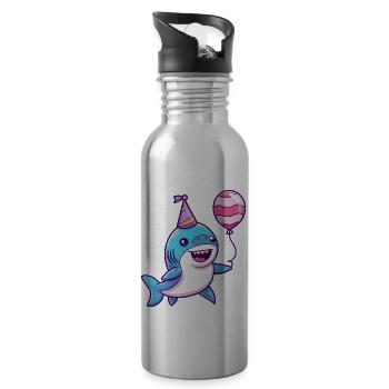 Shark Birthday Baby - Water bottle with straw - silver - Right