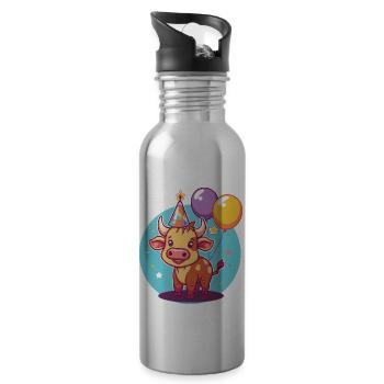 Stier Geburtstag Baby - Trinkflasche mit integriertem Trinkhalm - Lightsilver - Rechts