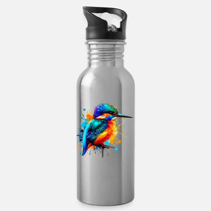 Eisvogel - Trinkflasche mit integriertem Trinkhalm - Lightsilver