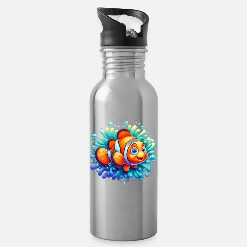 Clownfisch - Trinkflasche mit integriertem Trinkhalm - Lightsilver