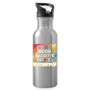 Retro 1975 Vintage 2009 - 2009 Anniversary Gift - Water bottle with straw - silver - Right