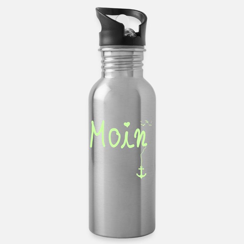 Moin Begrüßung Moin mit Möwe - Trinkflasche mit integriertem Trinkhalm - Lightsilver