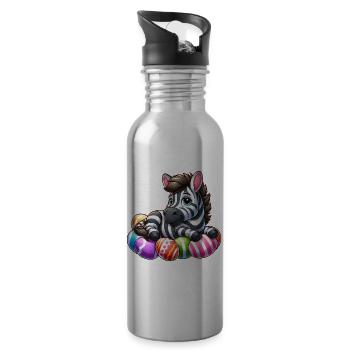 Cute Zebra Easter Egg Cartoon Easter - Water bottle with straw - silver - Right