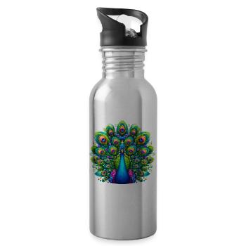 Pfau - Trinkflasche mit integriertem Trinkhalm - Lightsilver - Rechts