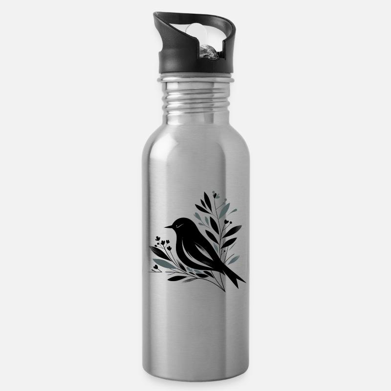 Blackbird - Water bottle with straw - silver
