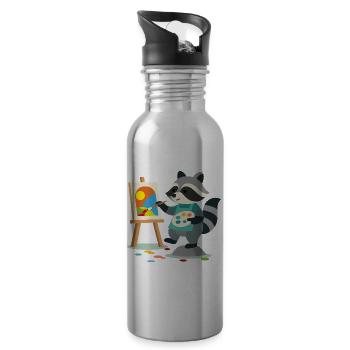 Creative raccoon for art lovers young and old - Water bottle with straw - silver - Right