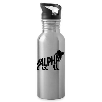 Alpha - Logo de loup motivant - Gourde avec paille intégrée - argent clair - Droite