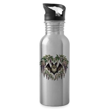 Heart Bat in Wisteria Bloom - Water bottle with straw - silver - Right