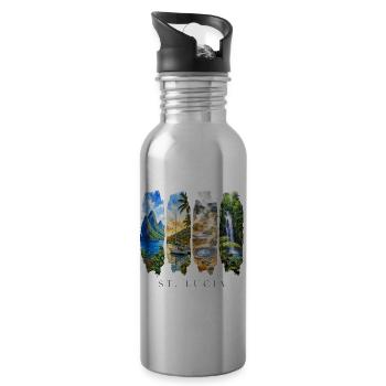 St. Lucia Vacation Travel – Caribbean Beach & Nature - Water bottle with straw - silver - Right